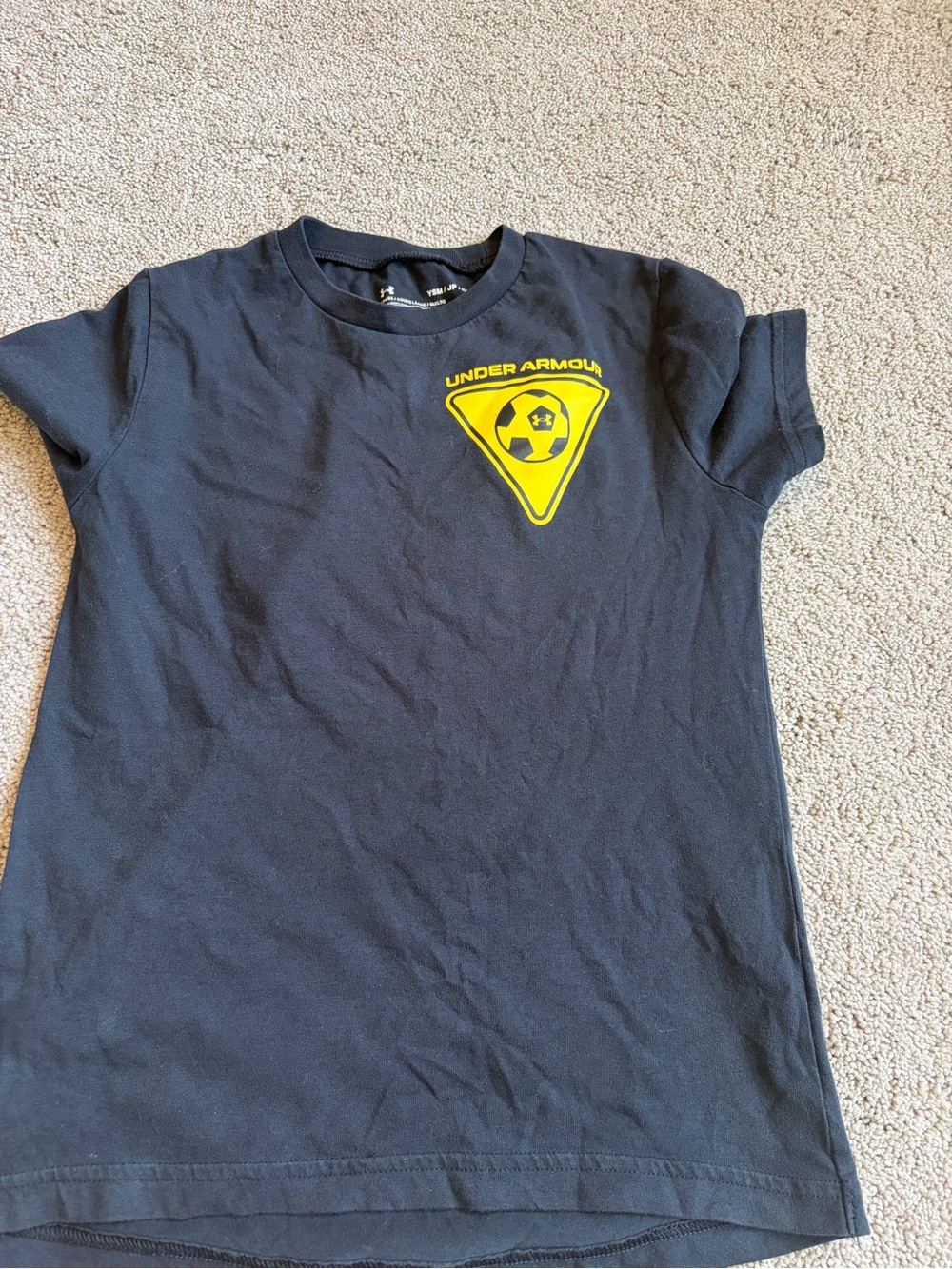 Under Armour Kids  Soccer Black Tee with Yellow Soccer Shield
